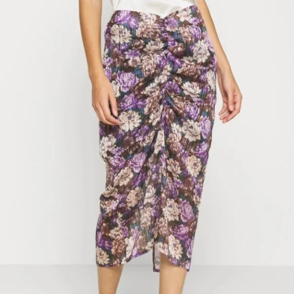 NWT Birgitte Herskind Alexis Ruched Floral Midi Skirt Women's Size 10 - Picture 3 of 12